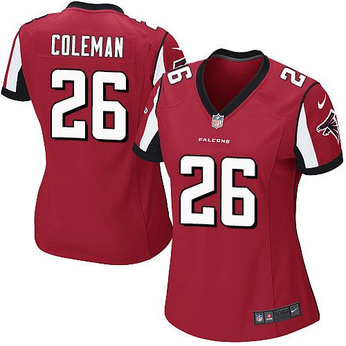 Nike Falcons #26 Tevin Coleman Red Team Color Women's Stitched NFL Elite Jersey